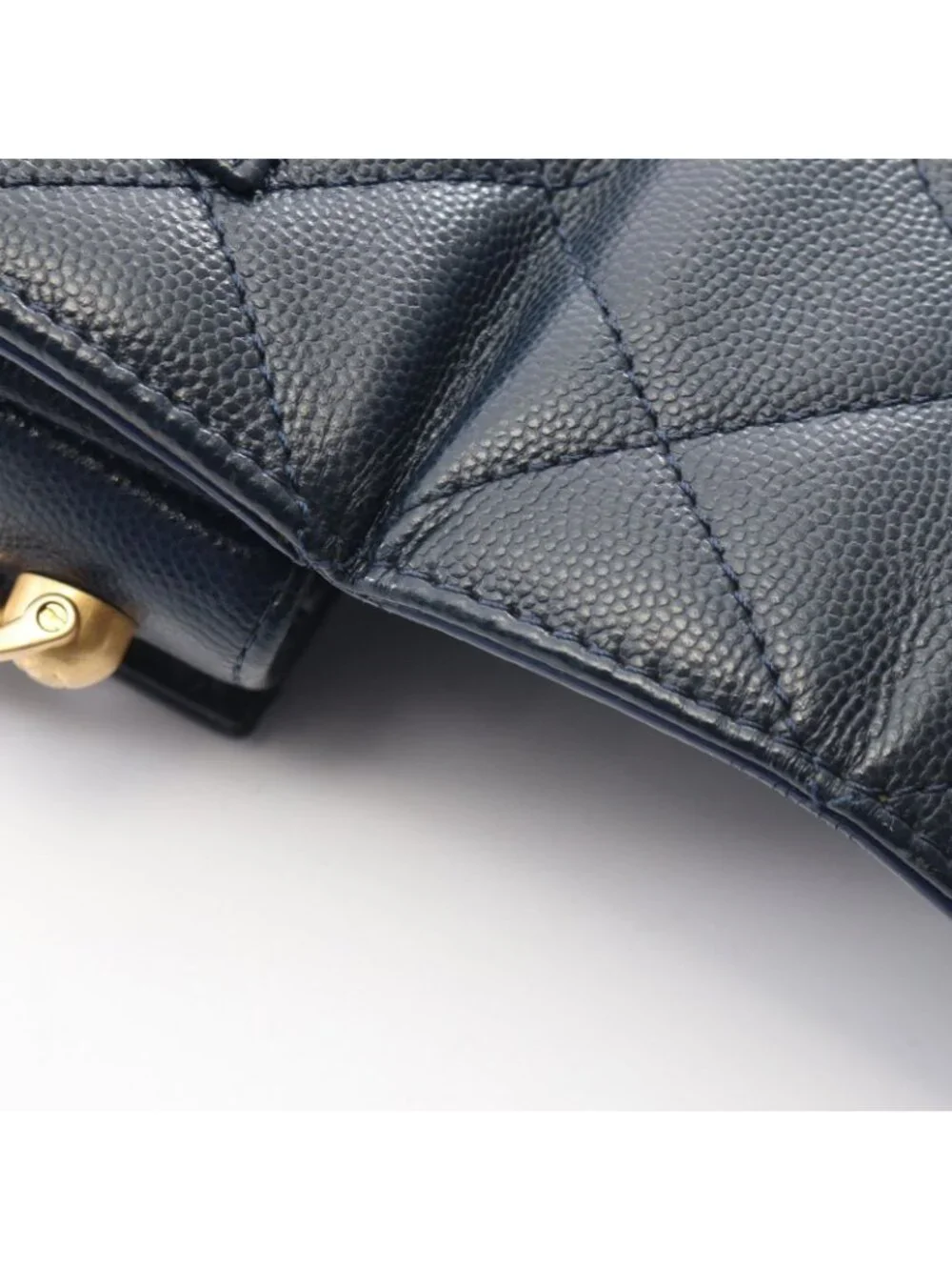 Chanel Shoulder Bag Quilted Navy Caviar Leather Small Chain